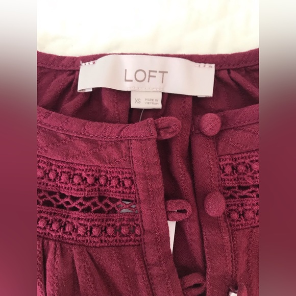 Loft Burgundy Puff Sleeve Blouse - Picture 3 of 7